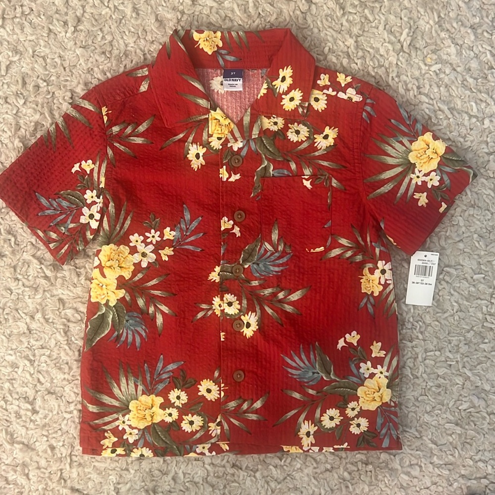 Old Navy Red Tropical Floral Button-Down Shirt